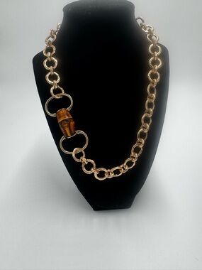 Gold Chain Necklace with Gucci reworked bamboo horse-bit  Accent - Women Jewelry